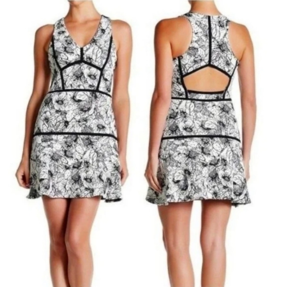 Parker Yonkers Ivory & Black Jacquard Floral Knit Cutout Back Dress Spring